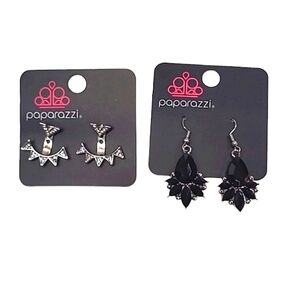 Paparazzi 3 Earring Set Silver Stud Curve Jacket Black Bead Dangles Lightweight